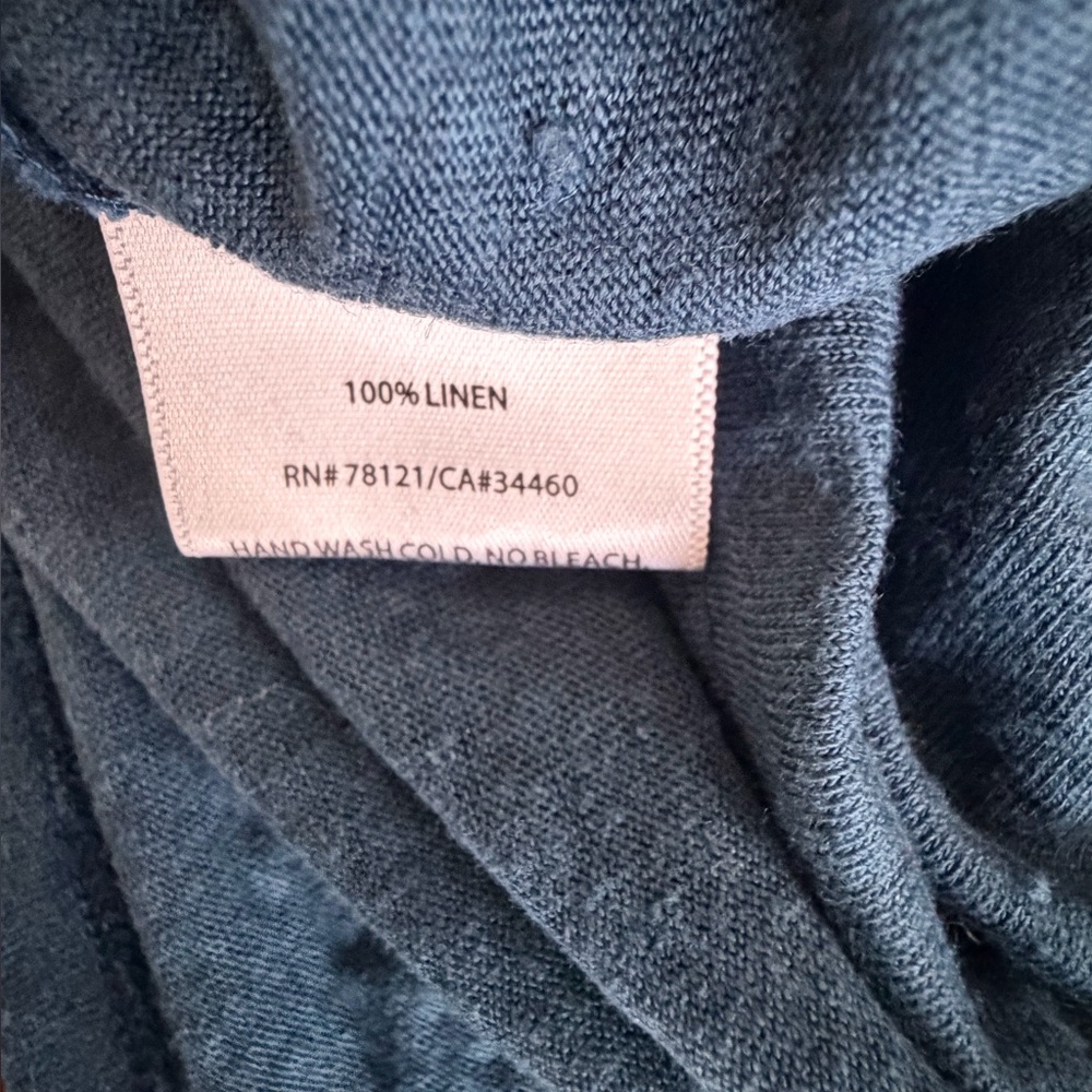 Eileen Fisher Blue Linen Jersey Knit Top Size Petite S scoop neck 3/4 sleeves - Picture 8 of 8